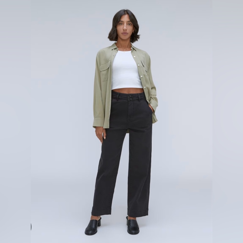 EVERLANE The Organic Wide-Leg Pant High Rise Crop in Black Twill 
Size 4